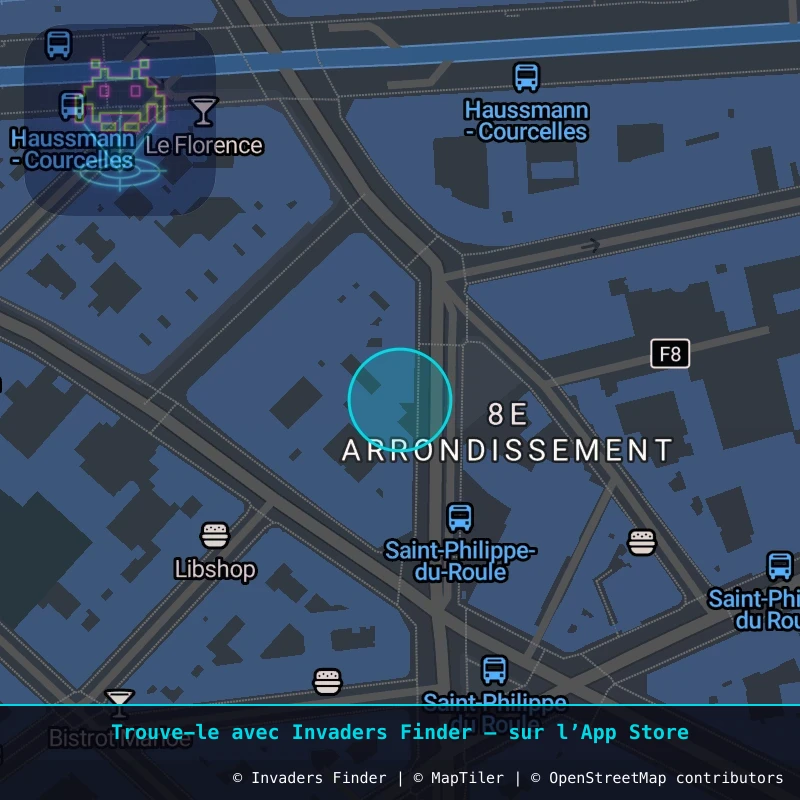 Zone approximative de l'invader PA_892, dans le quartier 8e arrondissement de Paris à Paris. Emplacement exact disponible dans l'app Invaders Finder.