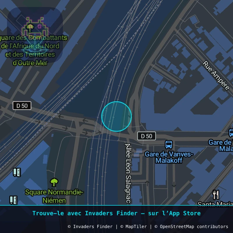 Zone approximative de l'invader PA_897, dans le quartier Paris métropolitain (PA92) à Paris. Emplacement exact disponible dans l'app Invaders Finder.
