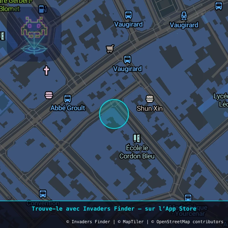 Zone approximative de l'invader PA_901, dans le quartier 15e arrondissement de Paris à Paris. Emplacement exact disponible dans l'app Invaders Finder.