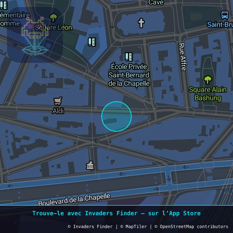 Zone approximative de l'invader PA_906, dans le quartier 18e arrondissement de Paris à Paris. Emplacement exact disponible dans l'app Invaders Finder.