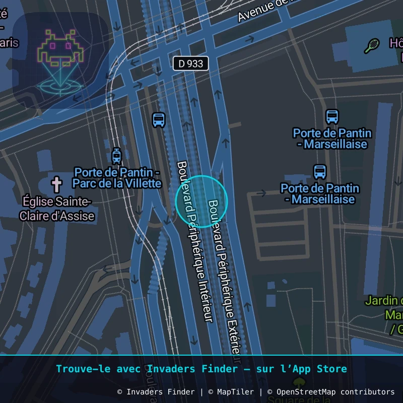 Zone approximative de l'invader PA_909, dans le quartier 19e arrondissement de Paris à Paris. Emplacement exact disponible dans l'app Invaders Finder.