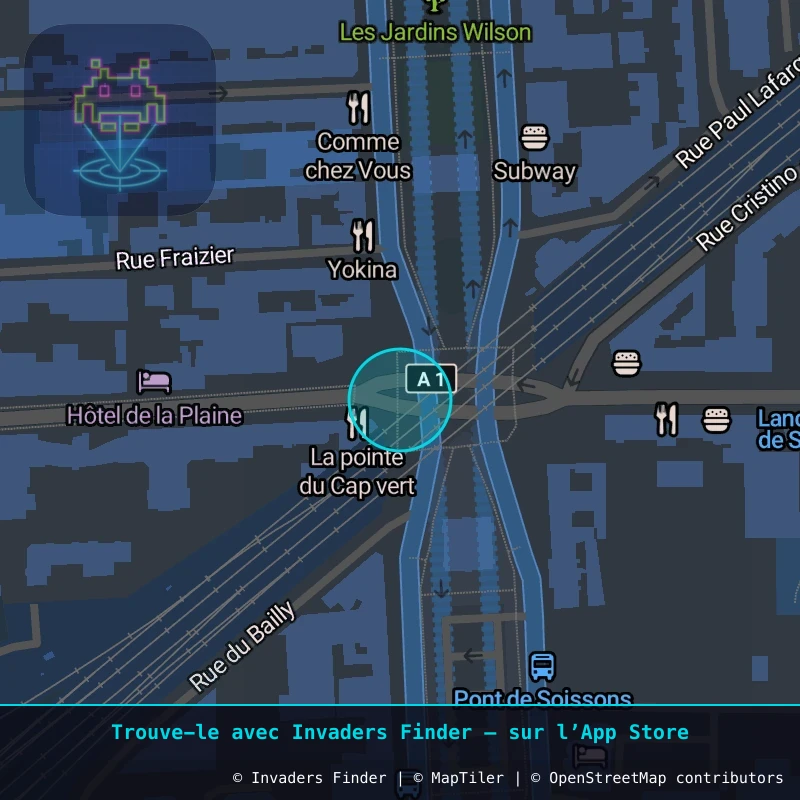 Zone approximative de l'invader PA_912, dans le quartier Paris métropolitain (PA93) à Paris. Emplacement exact disponible dans l'app Invaders Finder.