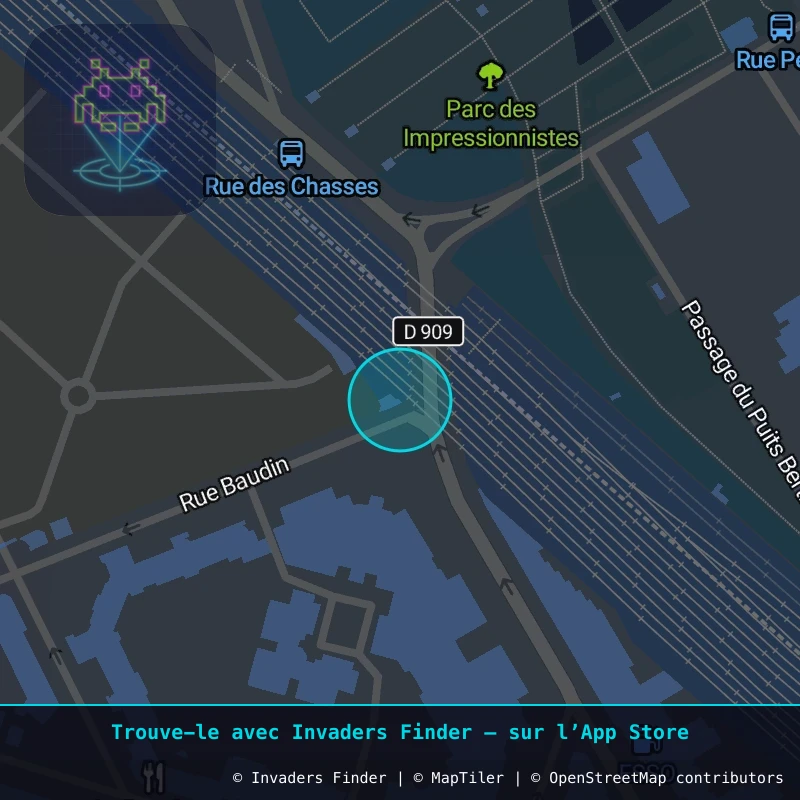 Zone approximative de l'invader PA_914, dans le quartier Paris métropolitain (PA92) à Paris. Emplacement exact disponible dans l'app Invaders Finder.