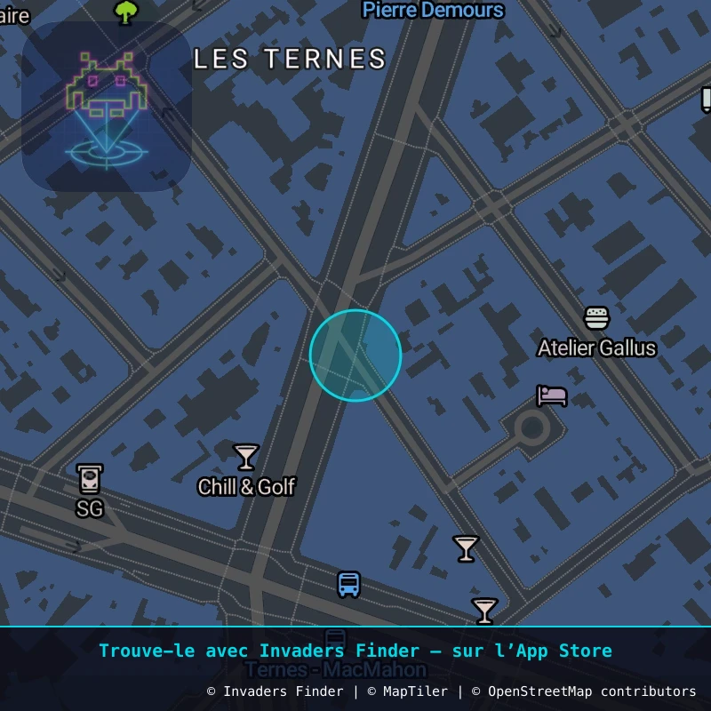Zone approximative de l'invader PA_917, dans le quartier 17e arrondissement de Paris à Paris. Emplacement exact disponible dans l'app Invaders Finder.