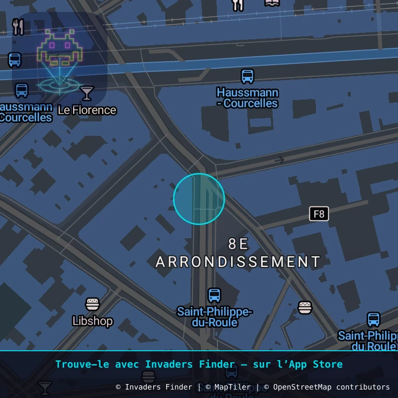 Zone approximative de l'invader PA_918, dans le quartier 8e arrondissement de Paris à Paris. Emplacement exact disponible dans l'app Invaders Finder.