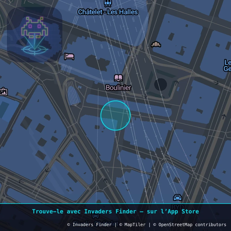Zone approximative de l'invader PA_92, dans le quartier 1er arrondissement de Paris à Paris. Emplacement exact disponible dans l'app Invaders Finder.