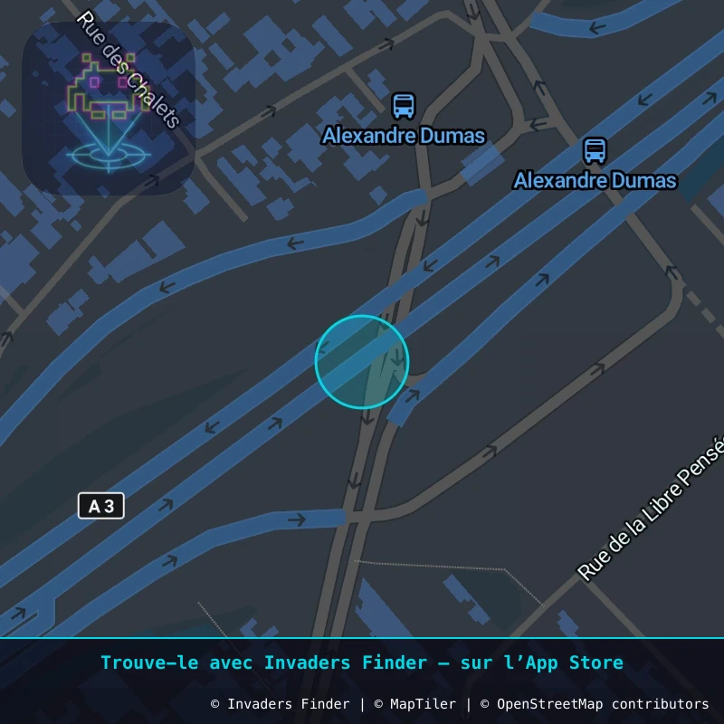 Zone approximative de l'invader PA_920, dans le quartier Paris métropolitain (PA93) à Paris. Emplacement exact disponible dans l'app Invaders Finder.