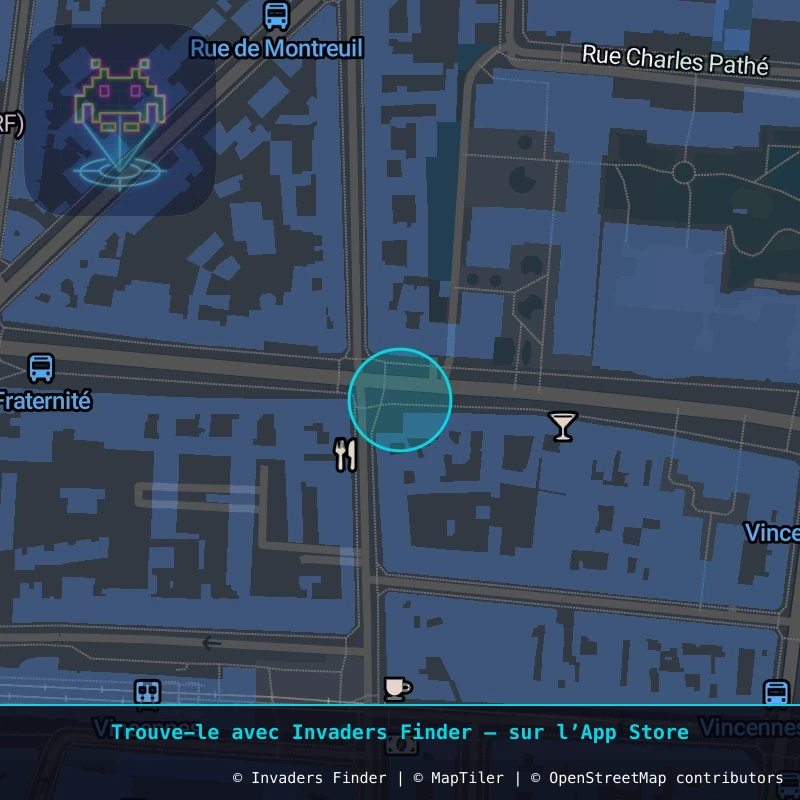 Zone approximative de l'invader PA_928, dans le quartier Paris métropolitain (PA94) à Paris. Emplacement exact disponible dans l'app Invaders Finder.
