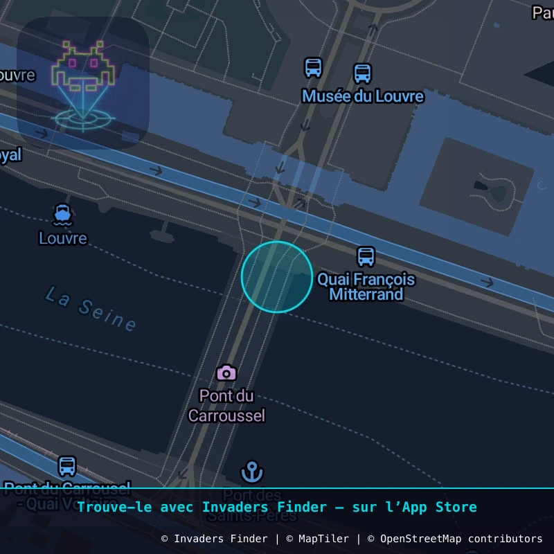 Zone approximative de l'invader PA_93, dans le quartier 1er arrondissement de Paris à Paris. Emplacement exact disponible dans l'app Invaders Finder.