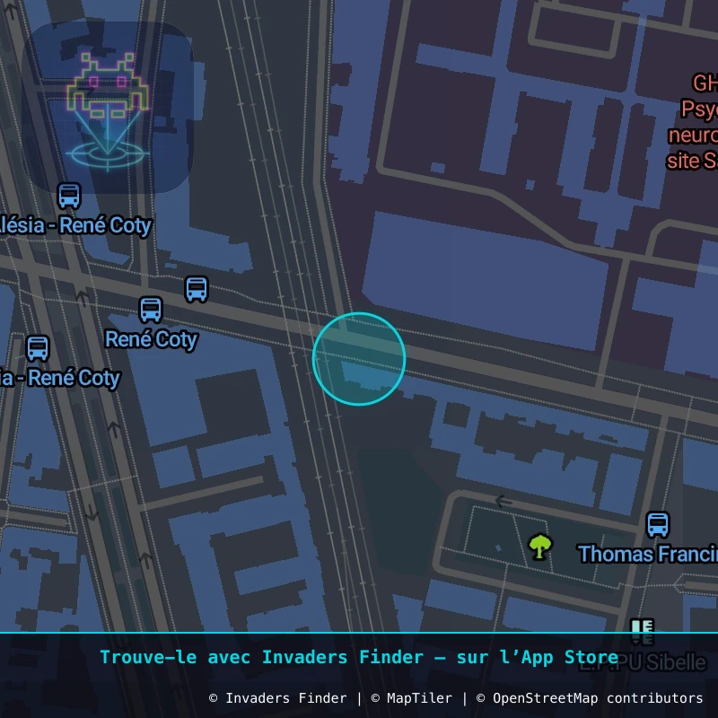 Zone approximative de l'invader PA_933, dans le quartier 14e arrondissement de Paris à Paris. Emplacement exact disponible dans l'app Invaders Finder.