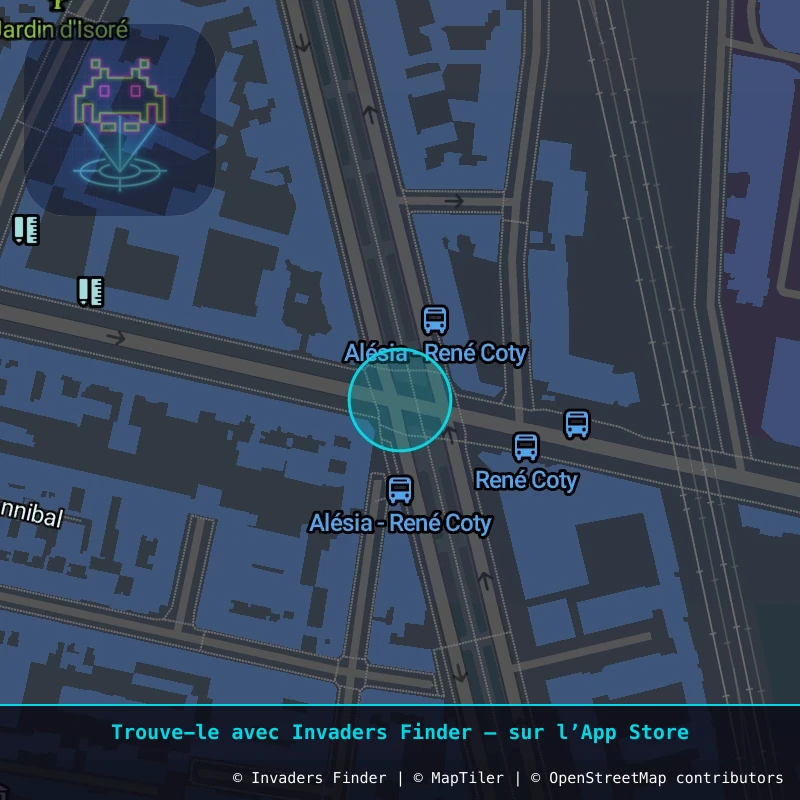 Zone approximative de l'invader PA_940, dans le quartier 14e arrondissement de Paris à Paris. Emplacement exact disponible dans l'app Invaders Finder.