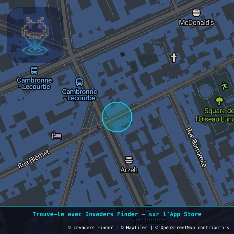 Zone approximative de l'invader PA_941, dans le quartier 15e arrondissement de Paris à Paris. Emplacement exact disponible dans l'app Invaders Finder.