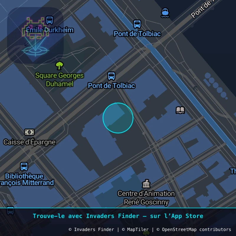 Zone approximative de l'invader PA_943, dans le quartier 13e arrondissement de Paris à Paris. Emplacement exact disponible dans l'app Invaders Finder.
