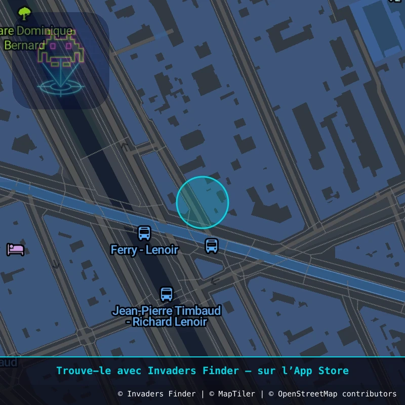 Zone approximative de l'invader PA_945, dans le quartier 11e arrondissement de Paris à Paris. Emplacement exact disponible dans l'app Invaders Finder.