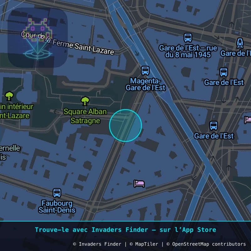 Zone approximative de l'invader PA_947, dans le quartier 10e arrondissement de Paris à Paris. Emplacement exact disponible dans l'app Invaders Finder.