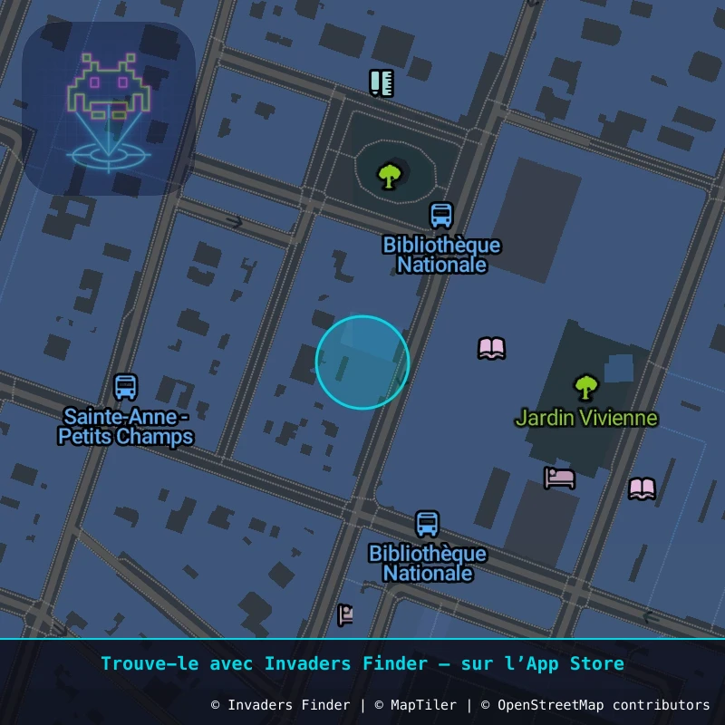 Zone approximative de l'invader PA_95, dans le quartier 2e arrondissement de Paris à Paris. Emplacement exact disponible dans l'app Invaders Finder.