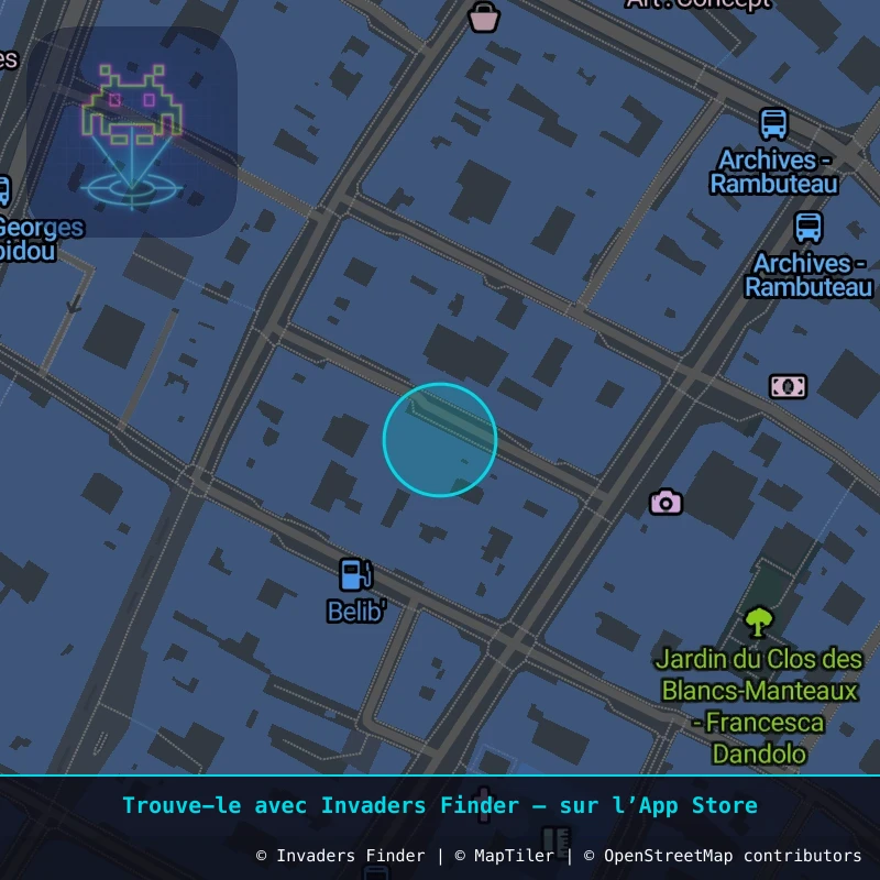 Zone approximative de l'invader PA_953, dans le quartier 4e arrondissement de Paris à Paris. Emplacement exact disponible dans l'app Invaders Finder.