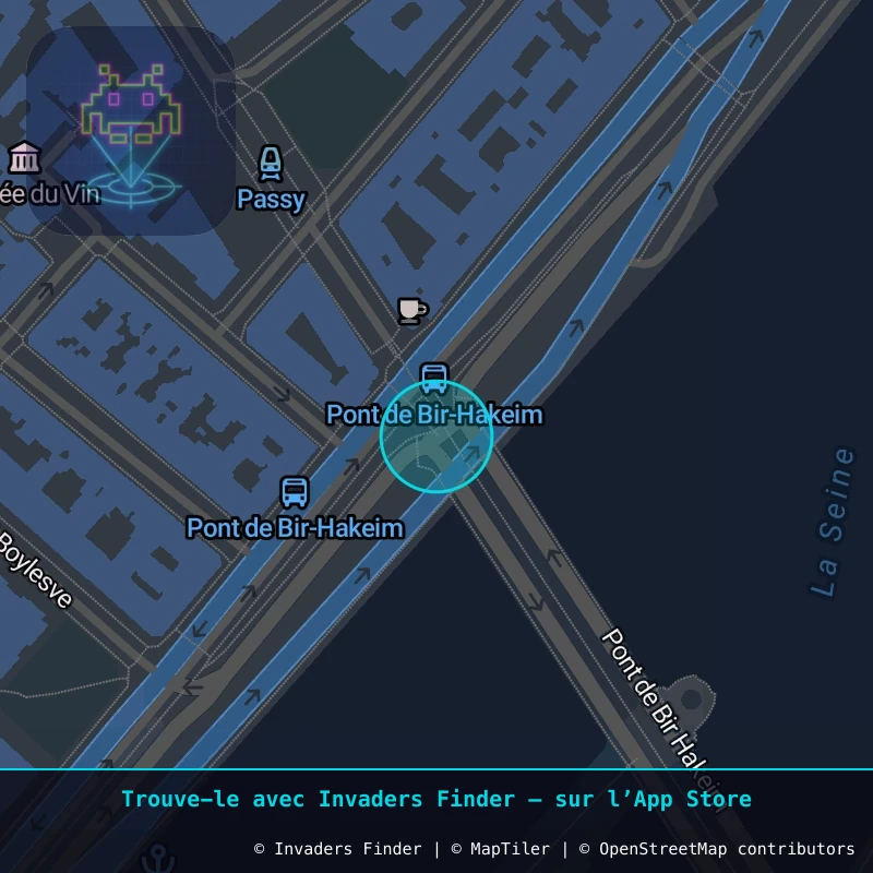 Zone approximative de l'invader PA_968, dans le quartier 16e arrondissement de Paris à Paris. Emplacement exact disponible dans l'app Invaders Finder.