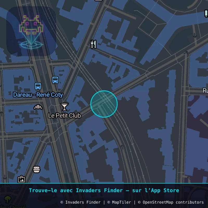 Zone approximative de l'invader PA_971, dans le quartier 14e arrondissement de Paris à Paris. Emplacement exact disponible dans l'app Invaders Finder.