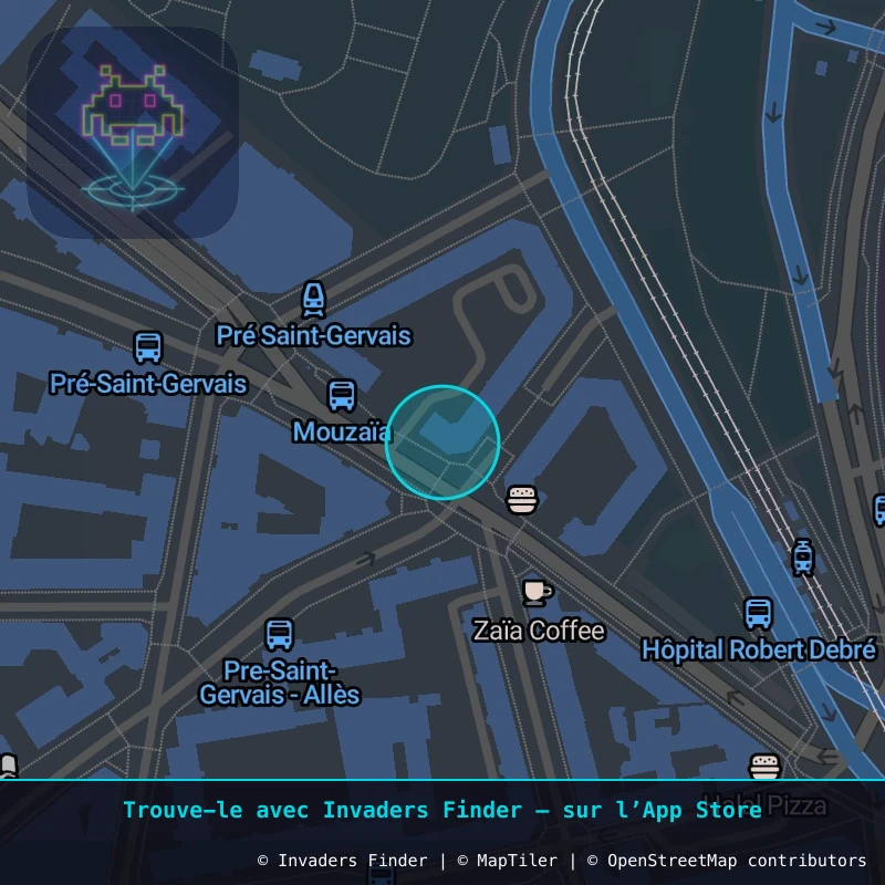 Zone approximative de l'invader PA_985, dans le quartier 19e arrondissement de Paris à Paris. Emplacement exact disponible dans l'app Invaders Finder.