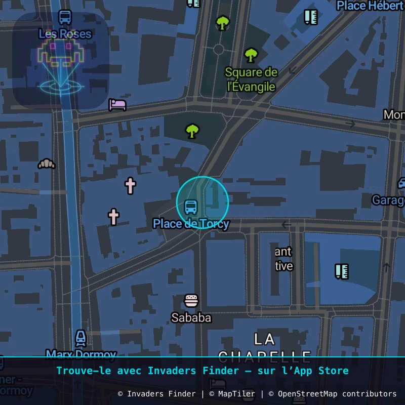 Zone approximative de l'invader PA_989, dans le quartier 18e arrondissement de Paris à Paris. Emplacement exact disponible dans l'app Invaders Finder.