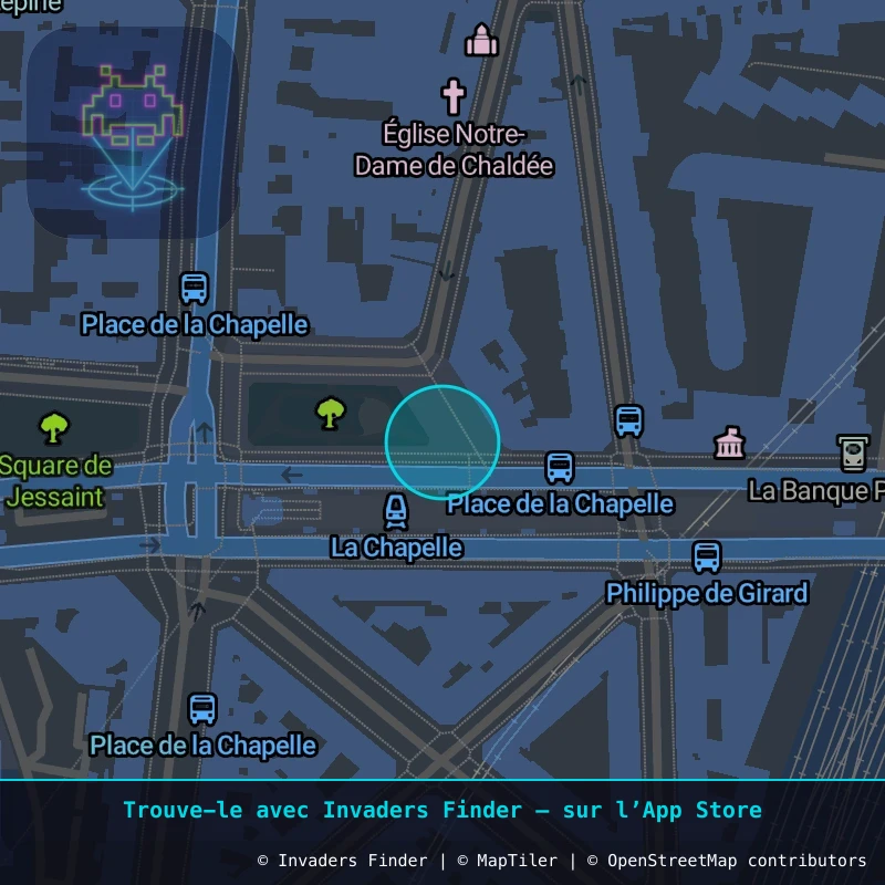 Zone approximative de l'invader PA_990, dans le quartier 18e arrondissement de Paris à Paris. Emplacement exact disponible dans l'app Invaders Finder.