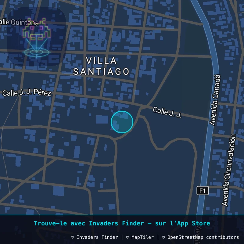 Zone approximative de l'invader POTI_01, dans le quartier Villa Santiago, Potosí à Potosí. Emplacement exact disponible dans l'app Invaders Finder.