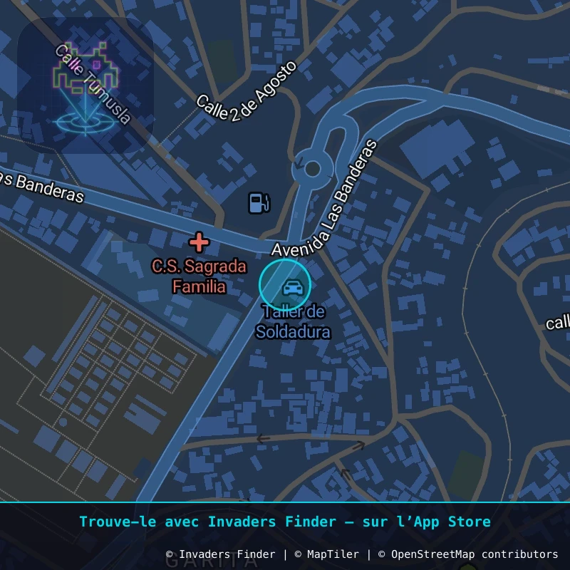 Zone approximative de l'invader POTI_21, dans le quartier Garita San Roque, Potosí à Potosí. Emplacement exact disponible dans l'app Invaders Finder.