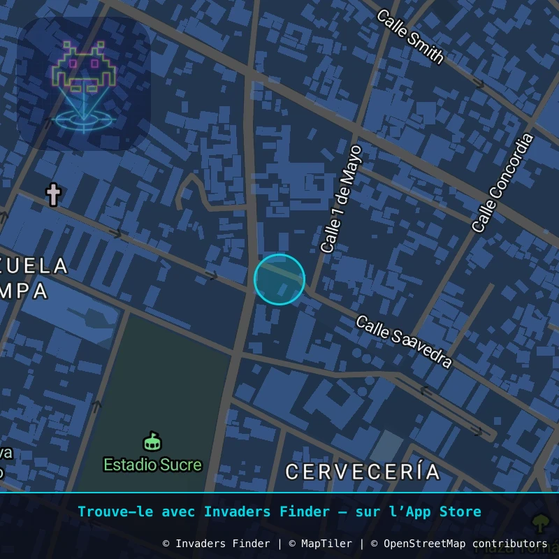 Zone approximative de l'invader POTI_22, dans le quartier Garita San Roque, Potosí à Potosí. Emplacement exact disponible dans l'app Invaders Finder.