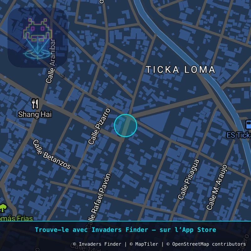Zone approximative de l'invader POTI_23, dans le quartier Garita San Roque, Potosí à Potosí. Emplacement exact disponible dans l'app Invaders Finder.