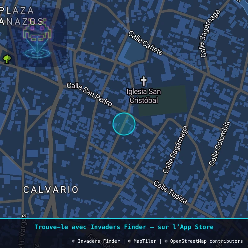 Zone approximative de l'invader POTI_24, dans le quartier Villa Santiago, Potosí à Potosí. Emplacement exact disponible dans l'app Invaders Finder.