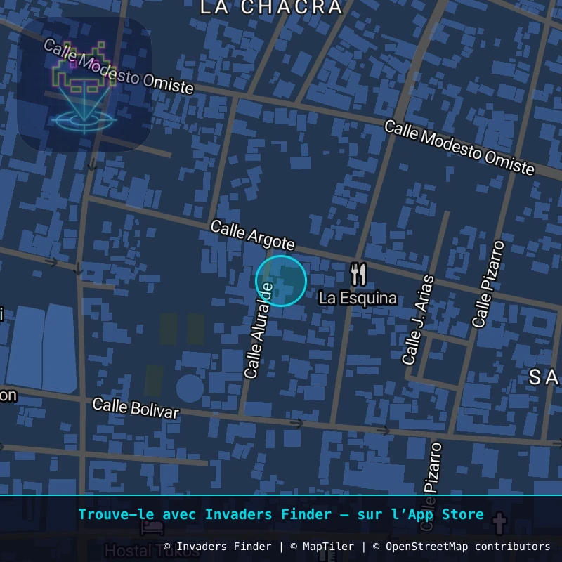 Zone approximative de l'invader POTI_25, dans le quartier Villa Santiago, Potosí à Potosí. Emplacement exact disponible dans l'app Invaders Finder.