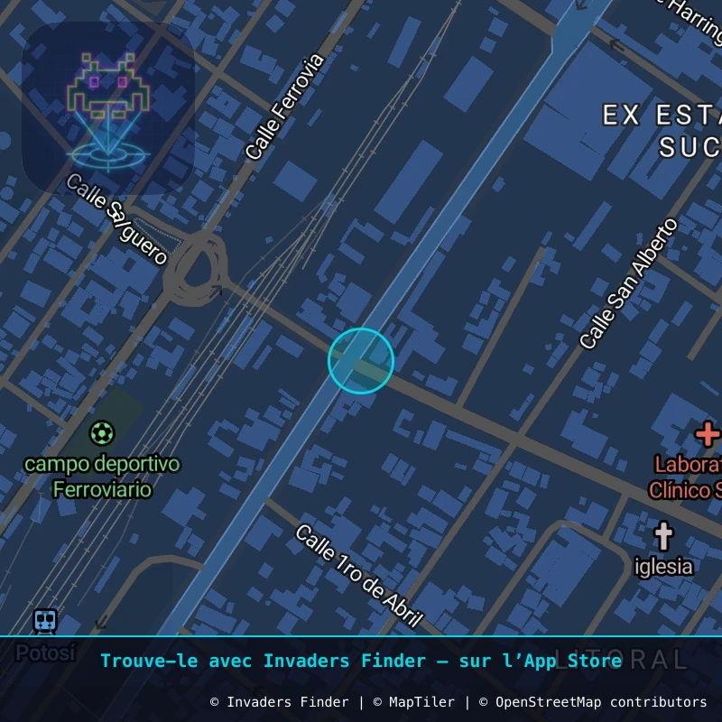 Zone approximative de l'invader POTI_26, dans le quartier Garita San Roque, Potosí à Potosí. Emplacement exact disponible dans l'app Invaders Finder.