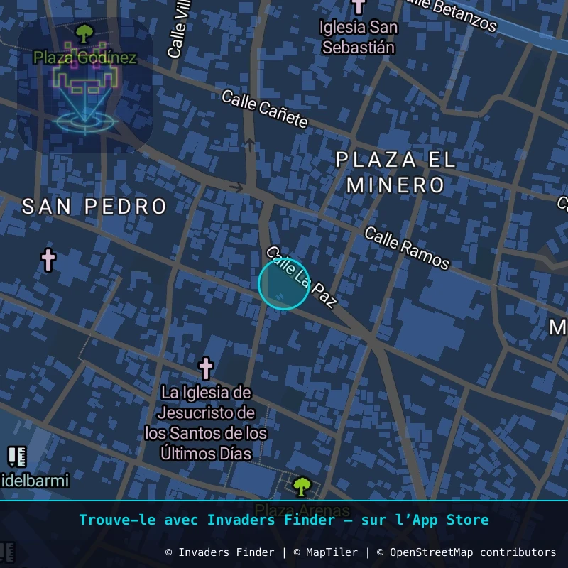Zone approximative de l'invader POTI_30, dans le quartier Villa Santiago, Potosí à Potosí. Emplacement exact disponible dans l'app Invaders Finder.