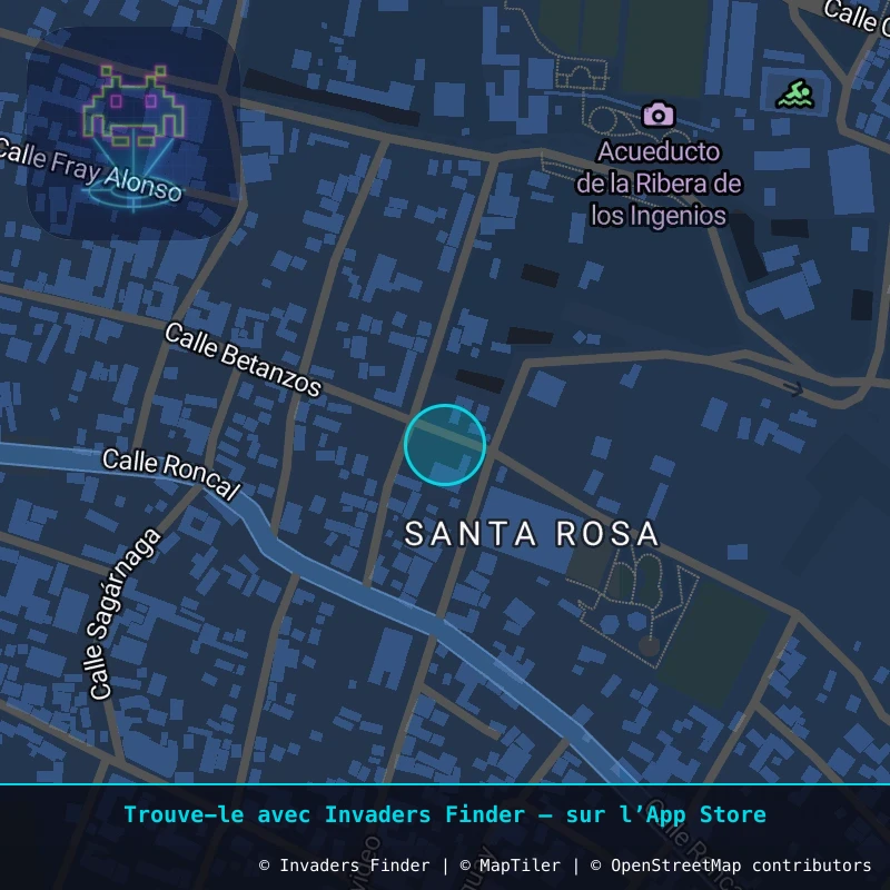 Zone approximative de l'invader POTI_32, dans le quartier Villa Santiago, Potosí à Potosí. Emplacement exact disponible dans l'app Invaders Finder.