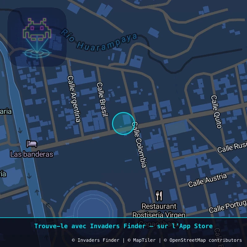 Zone approximative de l'invader POTI_34, dans le quartier Villa Banzer, Potosí à Potosí. Emplacement exact disponible dans l'app Invaders Finder.