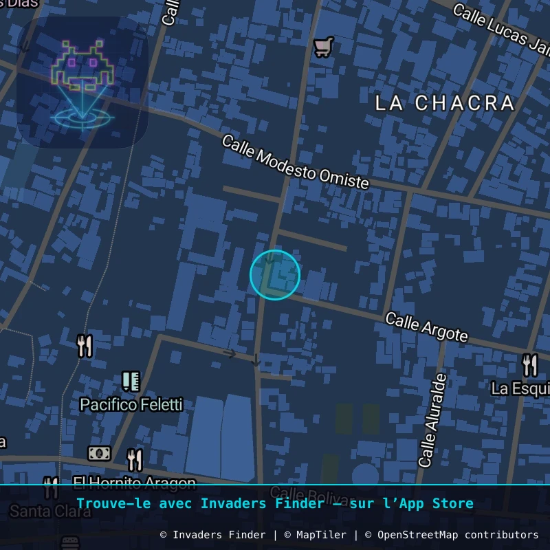 Zone approximative de l'invader POTI_40, dans le quartier Villa Santiago, Potosí à Potosí. Emplacement exact disponible dans l'app Invaders Finder.