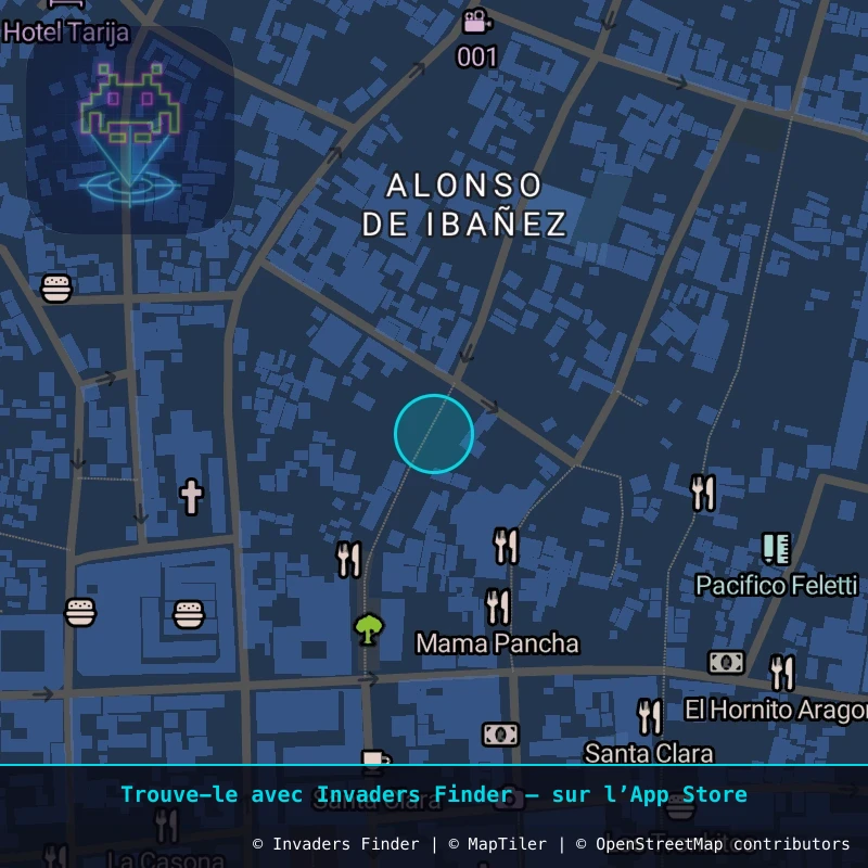 Zone approximative de l'invader POTI_41, dans le quartier Villa Santiago, Potosí à Potosí. Emplacement exact disponible dans l'app Invaders Finder.