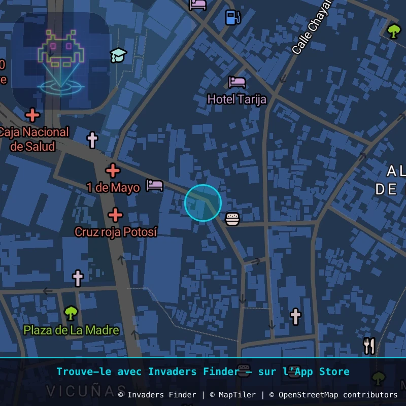 Zone approximative de l'invader POTI_49, dans le quartier Villa Santiago, Potosí à Potosí. Emplacement exact disponible dans l'app Invaders Finder.
