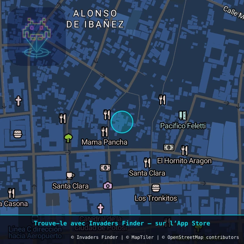 Zone approximative de l'invader POTI_53, dans le quartier Villa Santiago, Potosí à Potosí. Emplacement exact disponible dans l'app Invaders Finder.