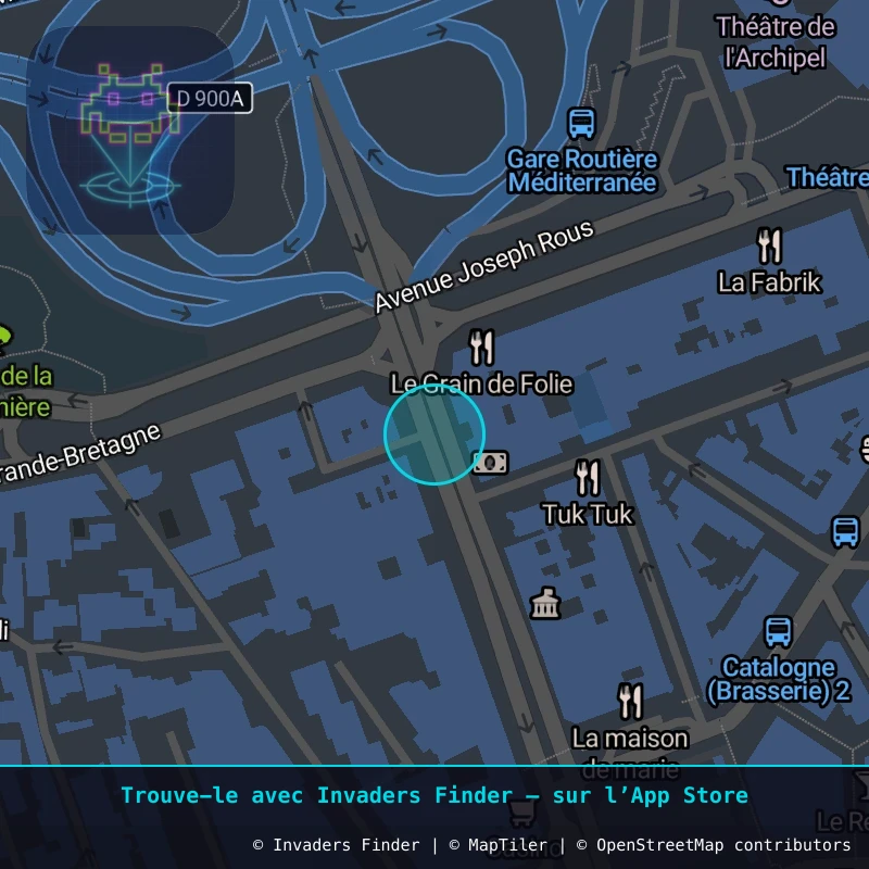 Zone approximative de l'invader PRP_01, dans le quartier Quartier Clemenceau, Perpignan à Perpignan. Emplacement exact disponible dans l'app Invaders Finder.