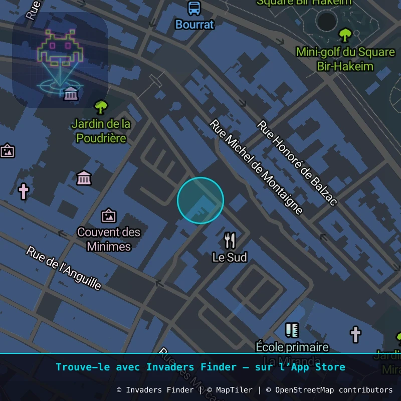 Zone approximative de l'invader PRP_03, dans le quartier Quartier Clemenceau, Perpignan à Perpignan. Emplacement exact disponible dans l'app Invaders Finder.