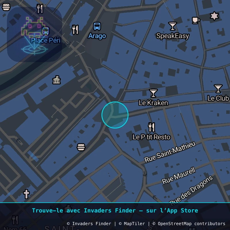 Zone approximative de l'invader PRP_07, dans le quartier Quartier Clemenceau, Perpignan à Perpignan. Emplacement exact disponible dans l'app Invaders Finder.