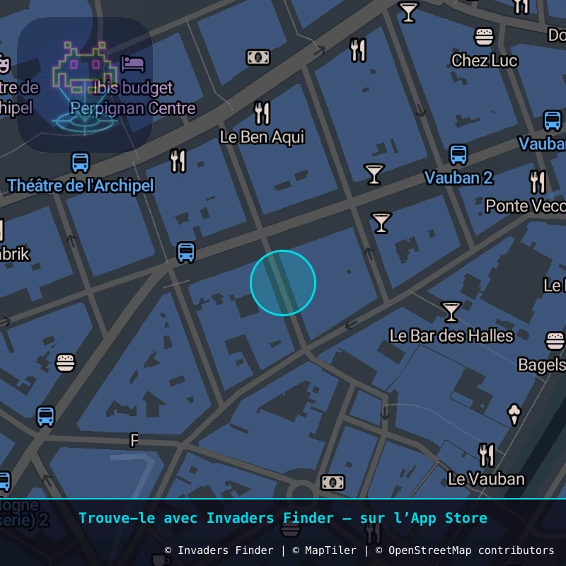 Zone approximative de l'invader PRP_08, dans le quartier Quartier Clemenceau, Perpignan à Perpignan. Emplacement exact disponible dans l'app Invaders Finder.
