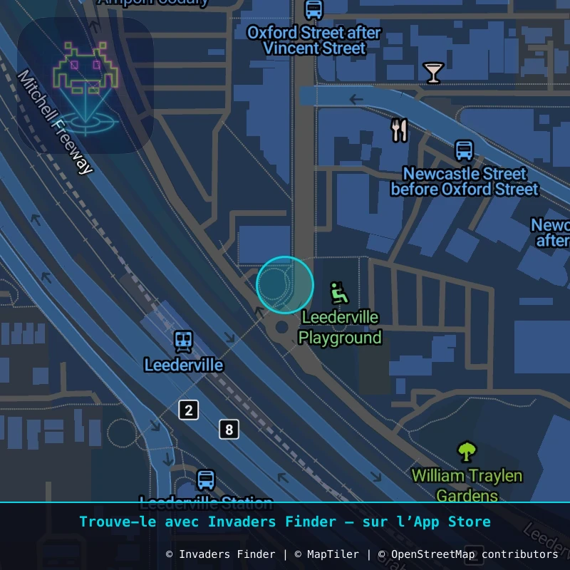 Zone approximative de l'invader PRT_18, dans le quartier Subiaco à Perth. Emplacement exact disponible dans l'app Invaders Finder.