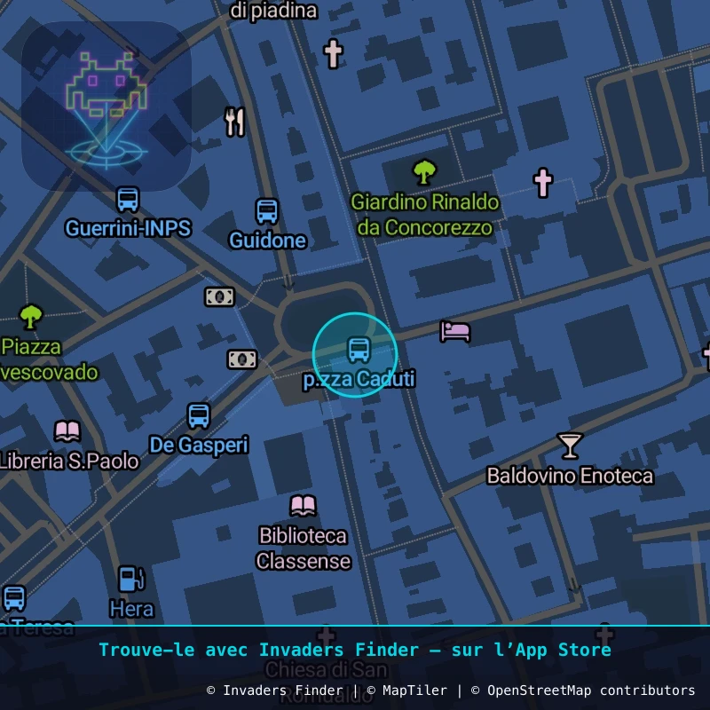 Zone approximative de l'invader RA_07, dans le quartier San Rocco, Ravenne à Ravenne. Emplacement exact disponible dans l'app Invaders Finder.
