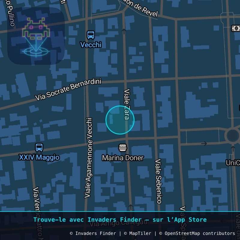 Zone approximative de l'invader RA_24, dans le quartier Quartier inconnu, Ravenne à Ravenne. Emplacement exact disponible dans l'app Invaders Finder.