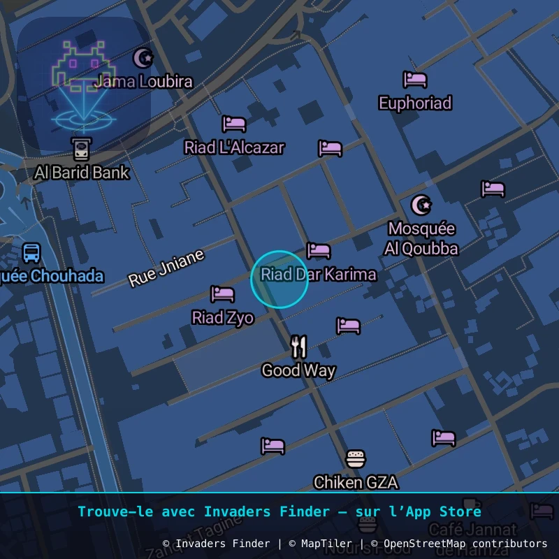 Zone approximative de l'invader RBA_05, dans le quartier Quartier Océan, Rabat à Rabat. Emplacement exact disponible dans l'app Invaders Finder.