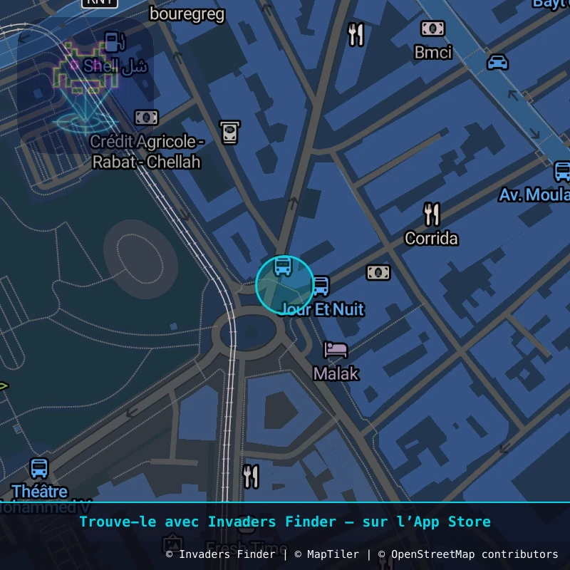 Zone approximative de l'invader RBA_13, dans le quartier Quartier Océan, Rabat à Rabat. Emplacement exact disponible dans l'app Invaders Finder.
