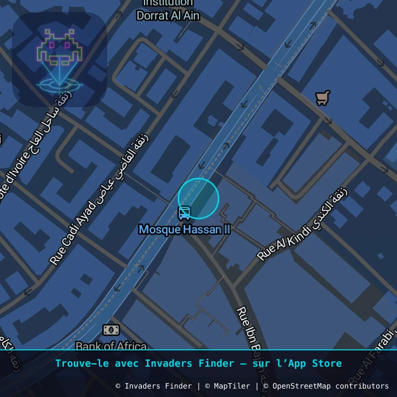 Zone approximative de l'invader RBA_14, dans le quartier Agdal, Rabat à Rabat. Emplacement exact disponible dans l'app Invaders Finder.